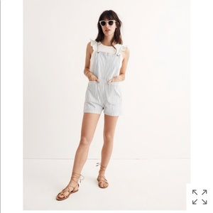 Madewell Striped Denim Tie Strap Short Overalls